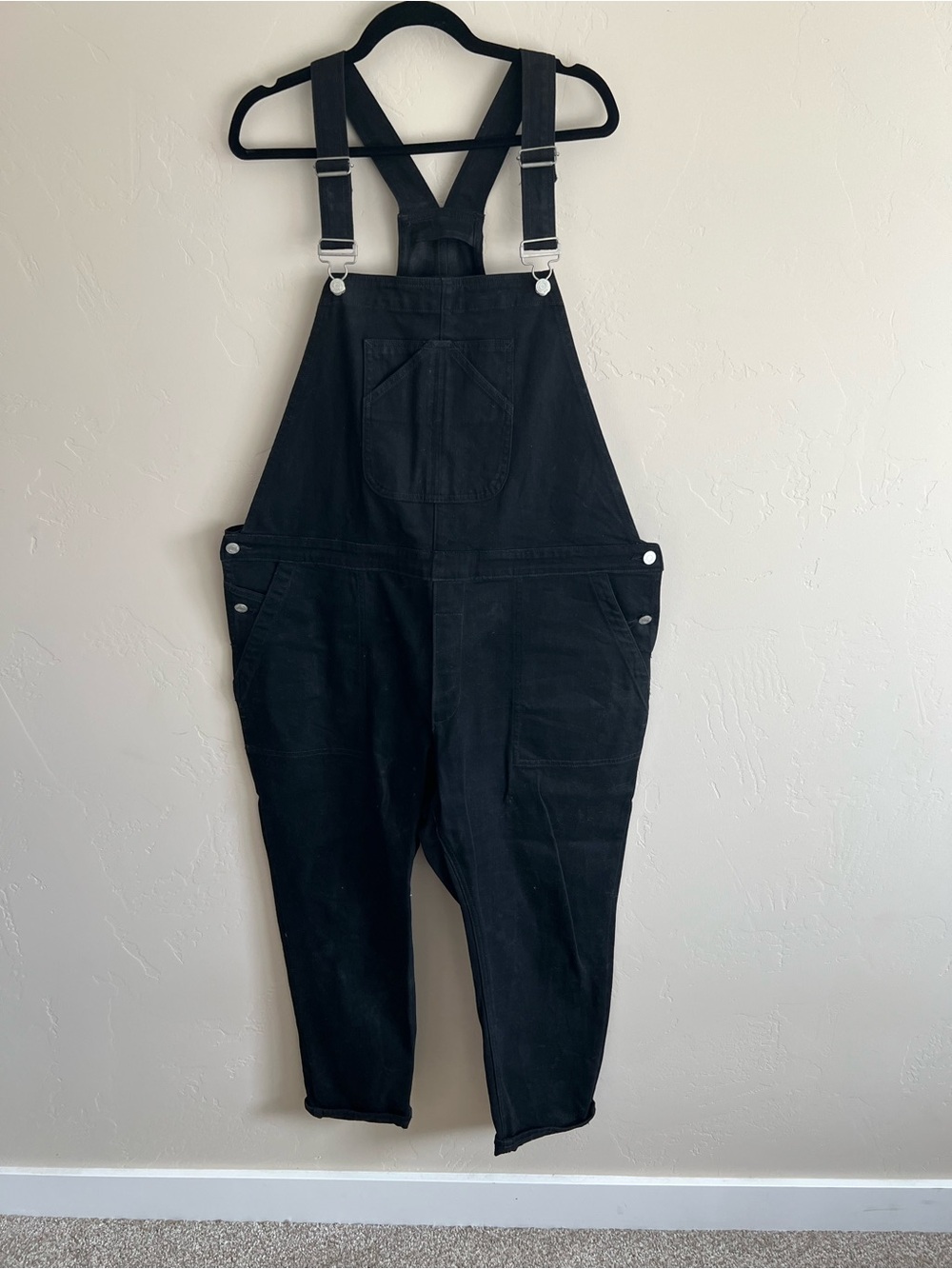 GAP 1969 Black Denim Overalls Washed Black XL Relaxed